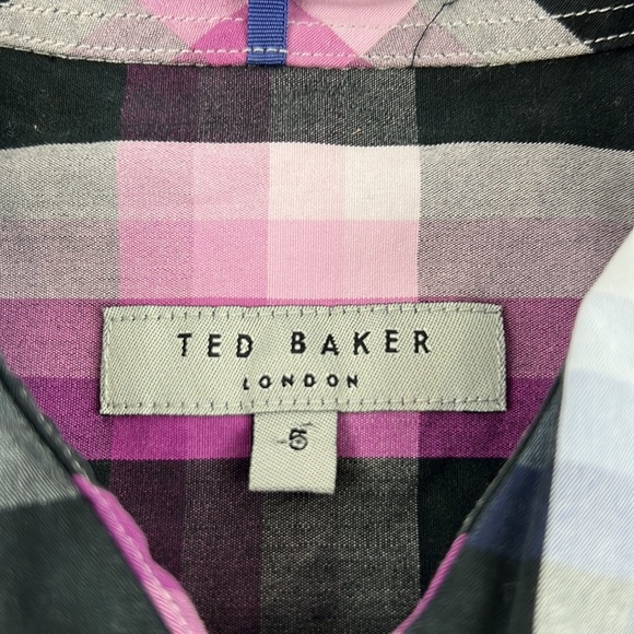 Ted Baker men's black plaid button down shirt size 5 - Picture 4 of 11